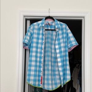 Robert Graham Sky Blue and White Plaid Shirt
